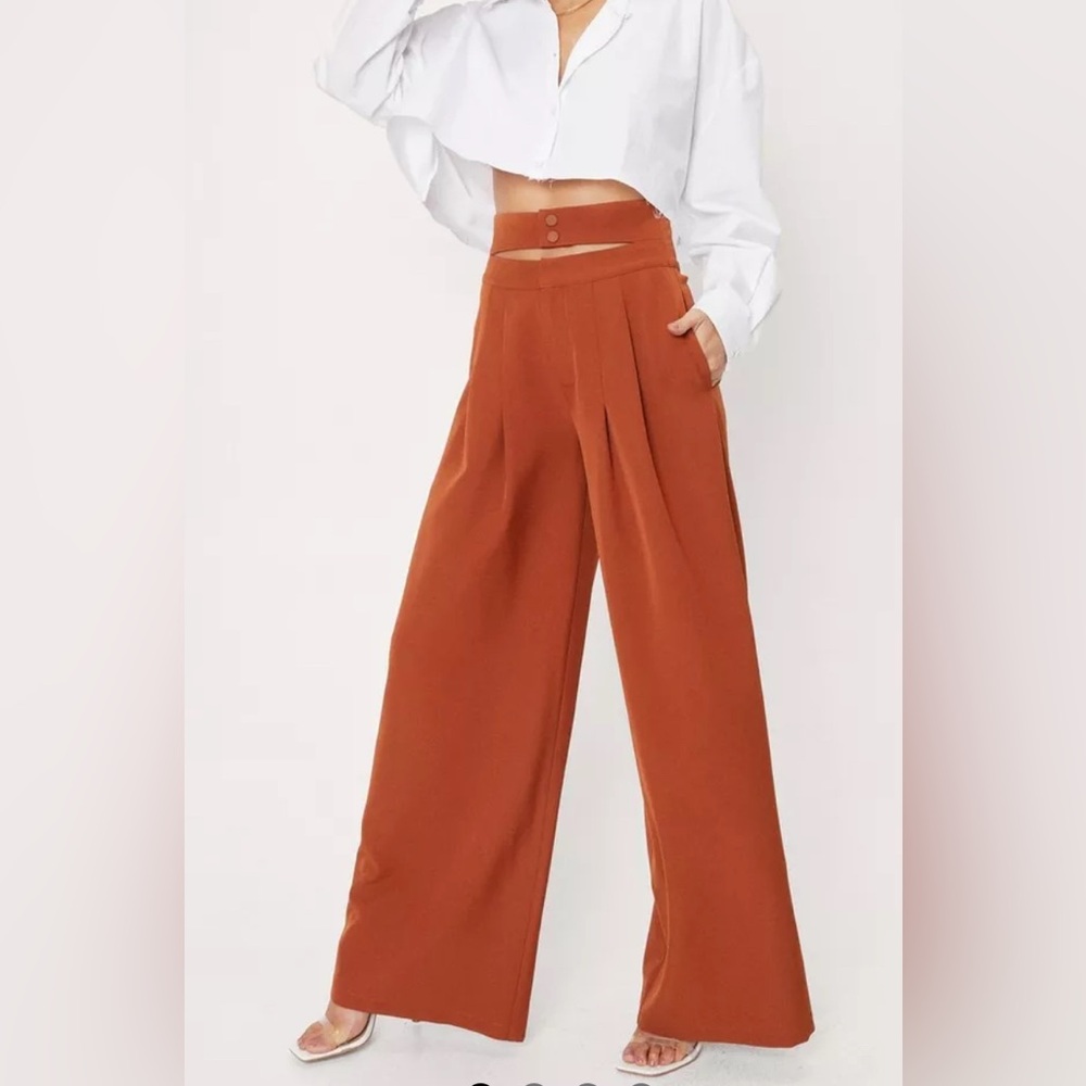High-Waisted Rust Wide-Leg Pants